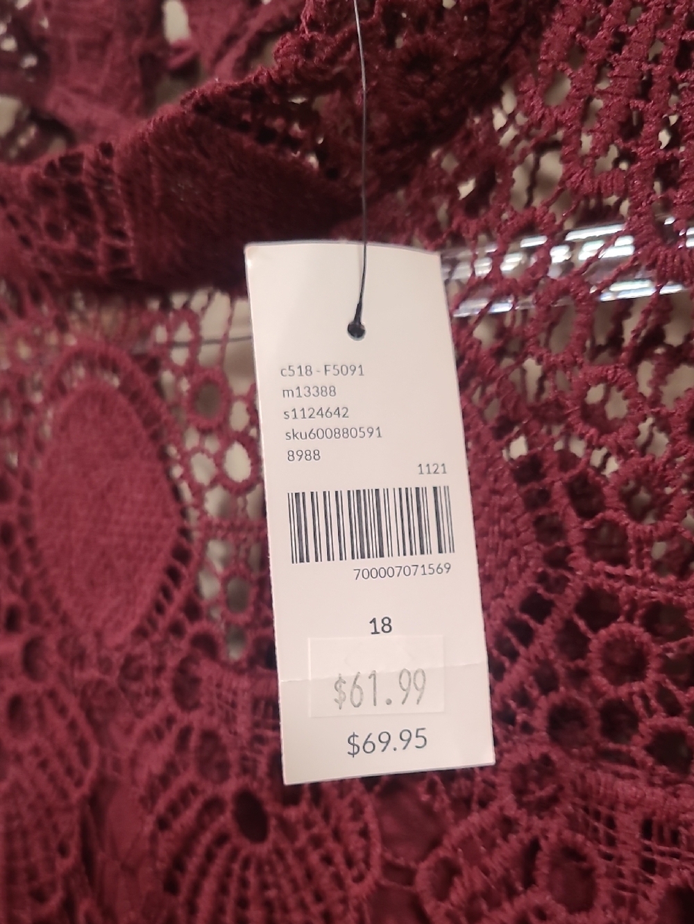 Lane Bryant Maroon Crochet Lace Long-Sleeve Top Blouse sz 18 NWT - Picture 4 of 4